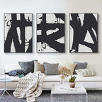 Set of 3 Black White Triptych Wall Art Textured