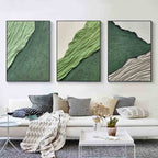 Green Textured Triptych Painting Set of 3