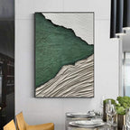 Emerald Green Landscape Bas-Relief Painting