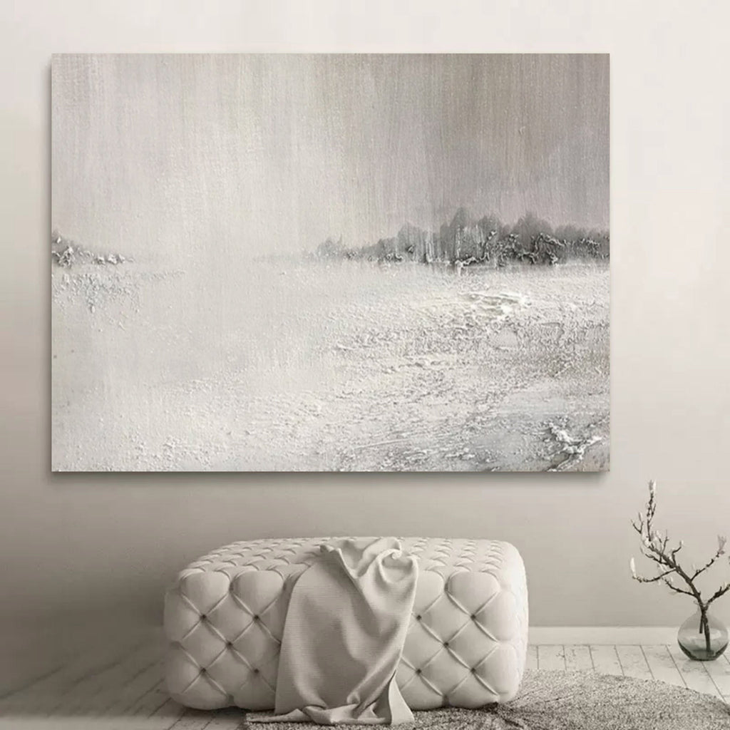 Monochrome Textured Winter Landscape Oil Painting