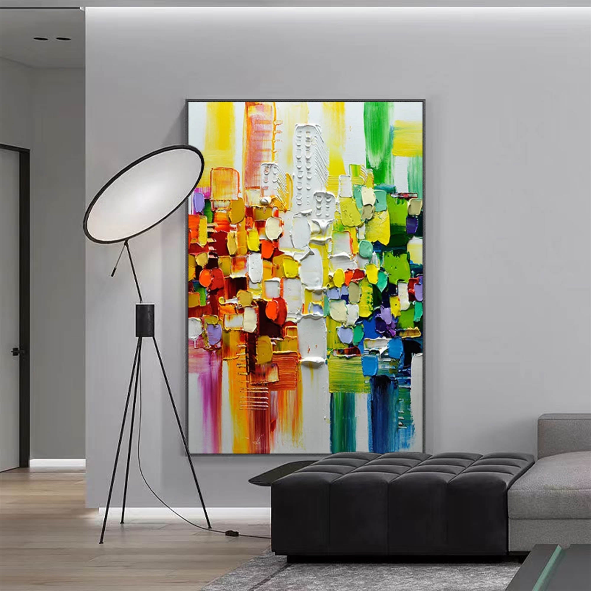 Vibrant Abstract Cityscape Impasto Painting