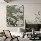 Textured Abstract Green & White Wave Oil Painting