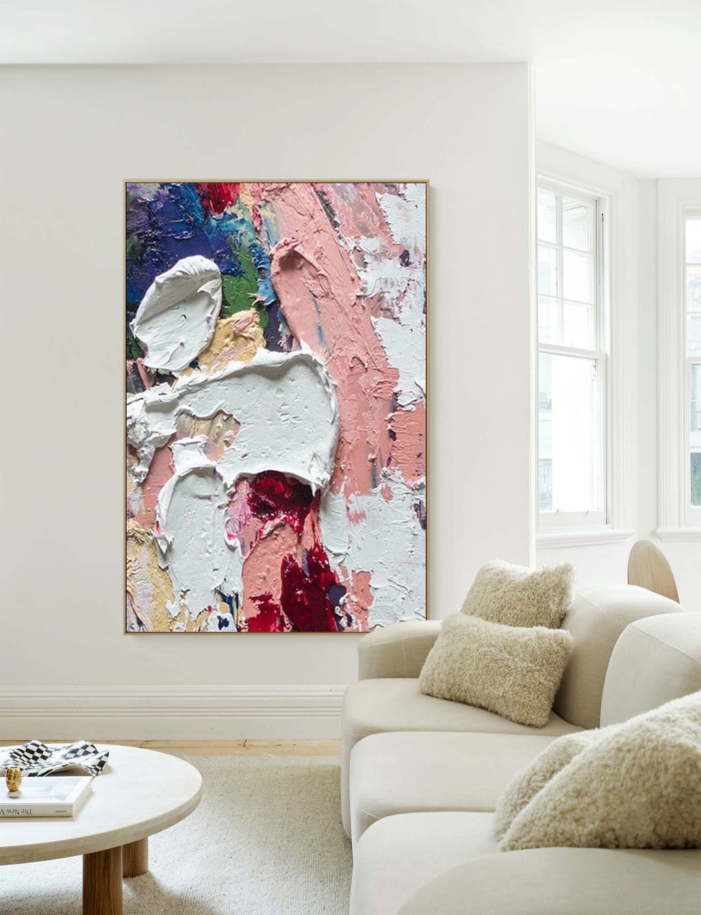 Thick Impasto White Pink Red Abstract Oil Painting