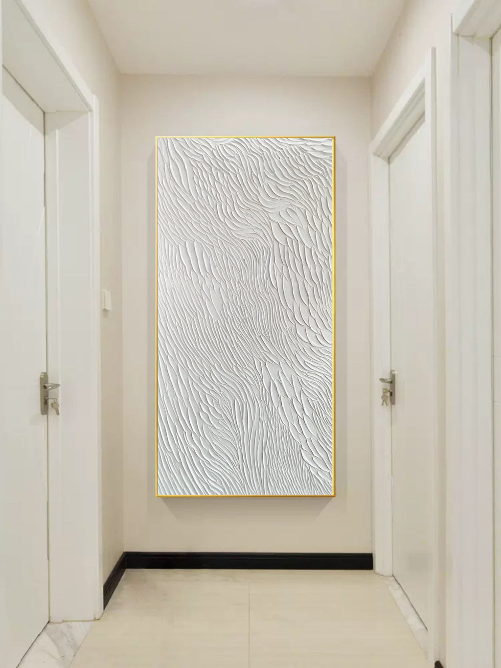 Vertical White Feather Texture Wall Art Minimalist Wabi Sabi