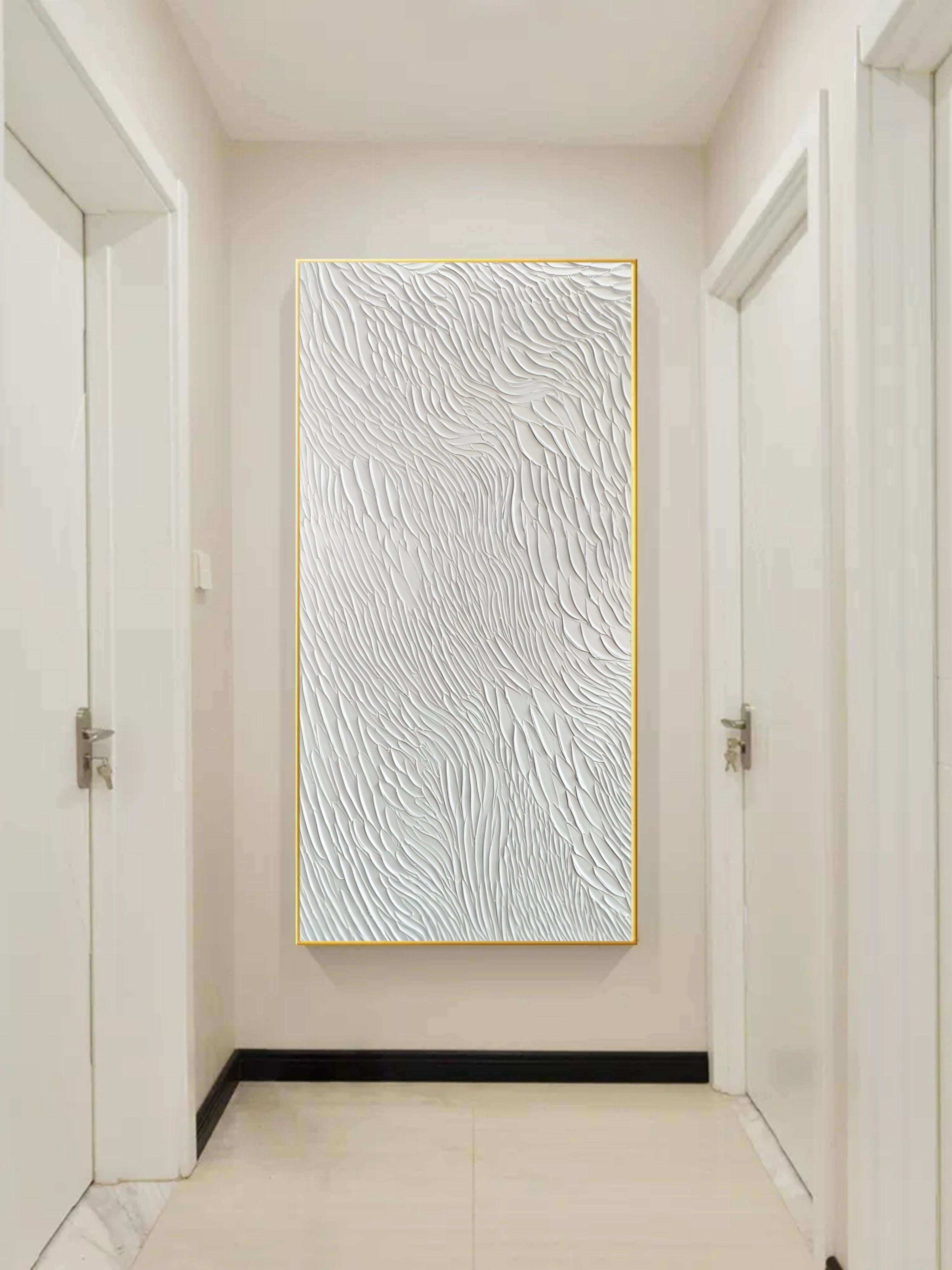 Vertical White Feather Texture Wall Art Minimalist Wabi Sabi