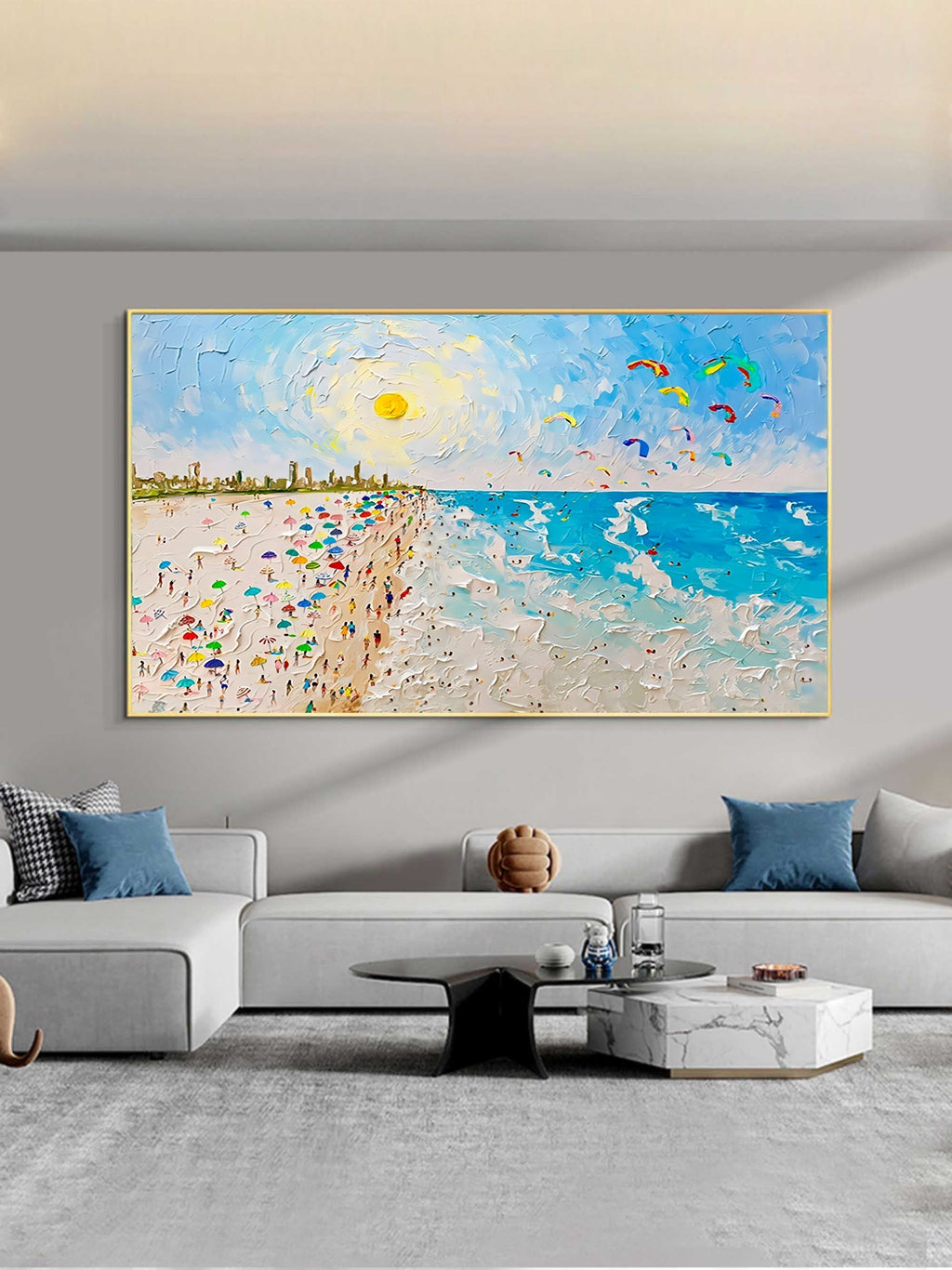 Vibrant Coastal Beach Day Impasto Painting