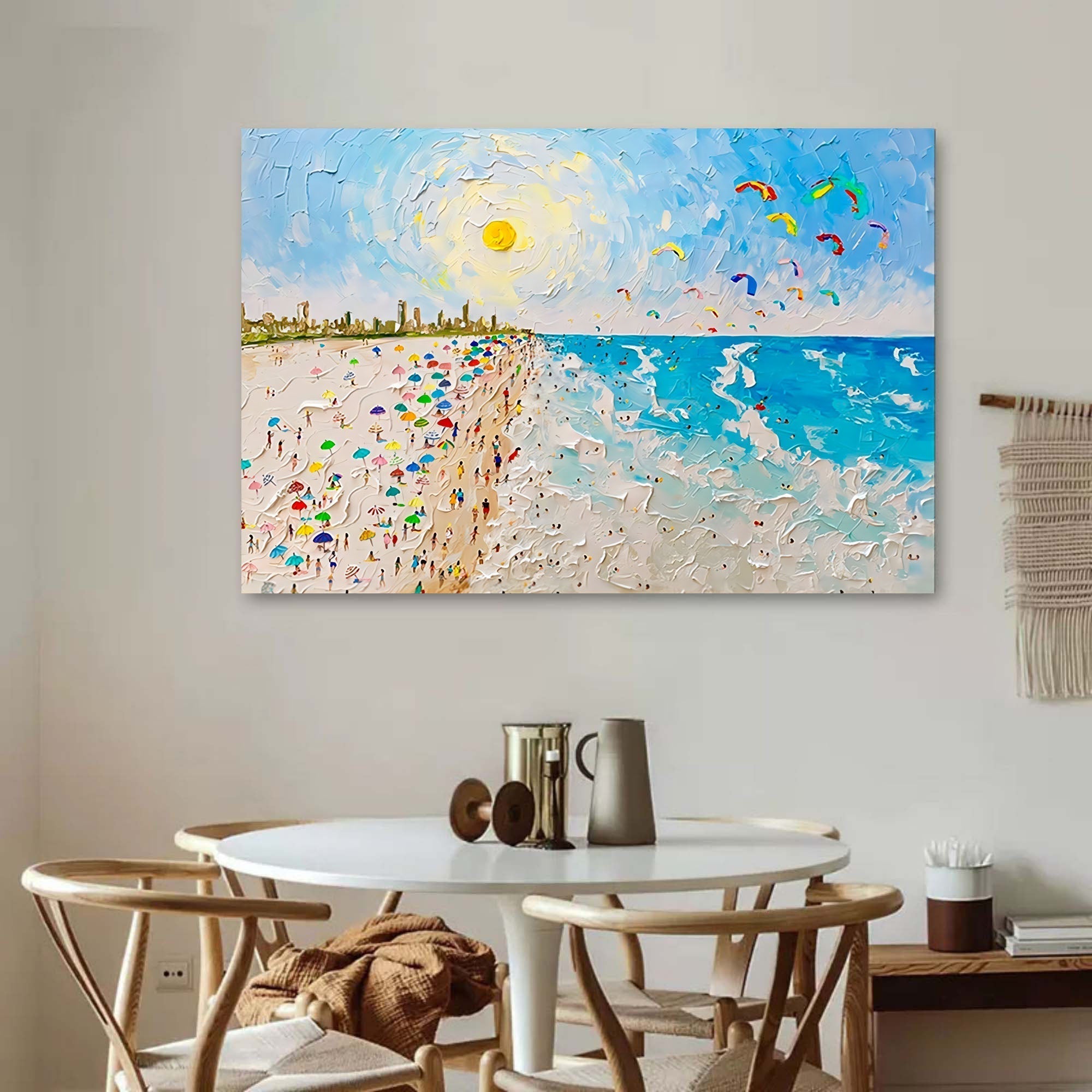 Vibrant Coastal Beach Day Impasto Painting