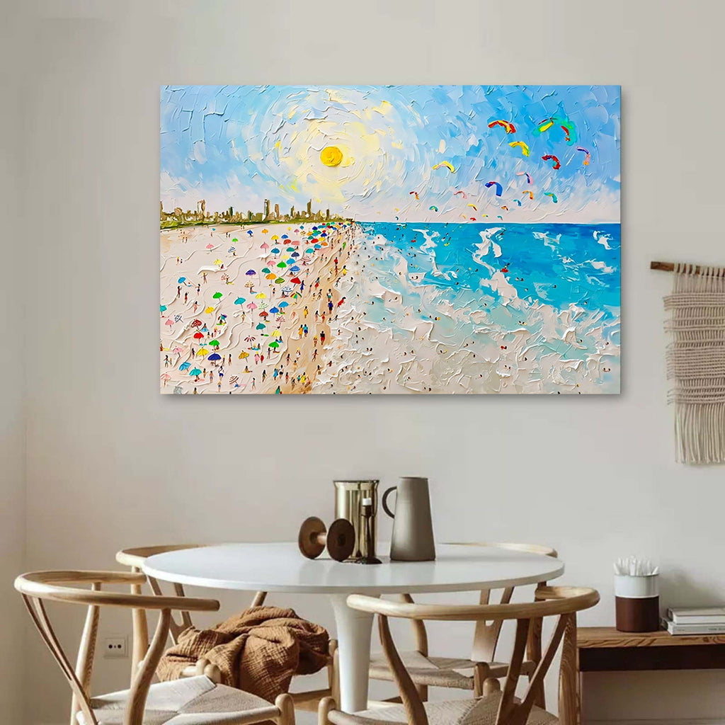 Vibrant Coastal Beach Day Impasto Painting