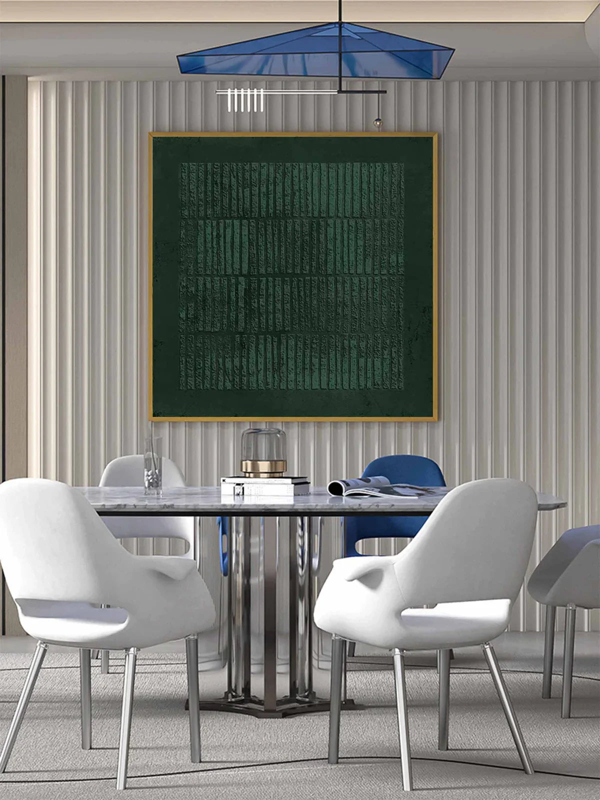 Deep Emerald Textured Vertical Strip Abstract Oil Painting