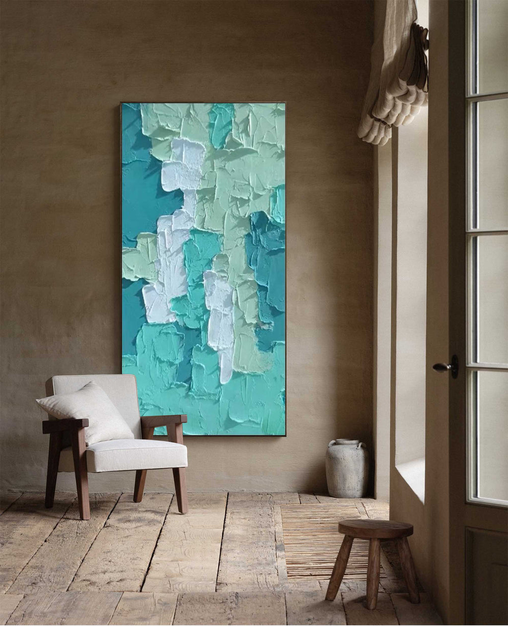 3D Impasto Coastal Abstract Painting Teal And Green