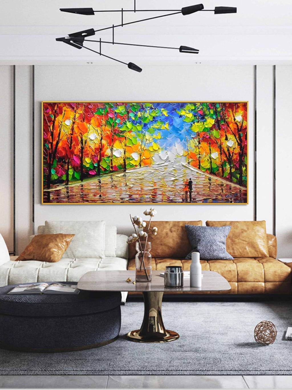 Vibrant Autumn Cityscape Impasto Painting