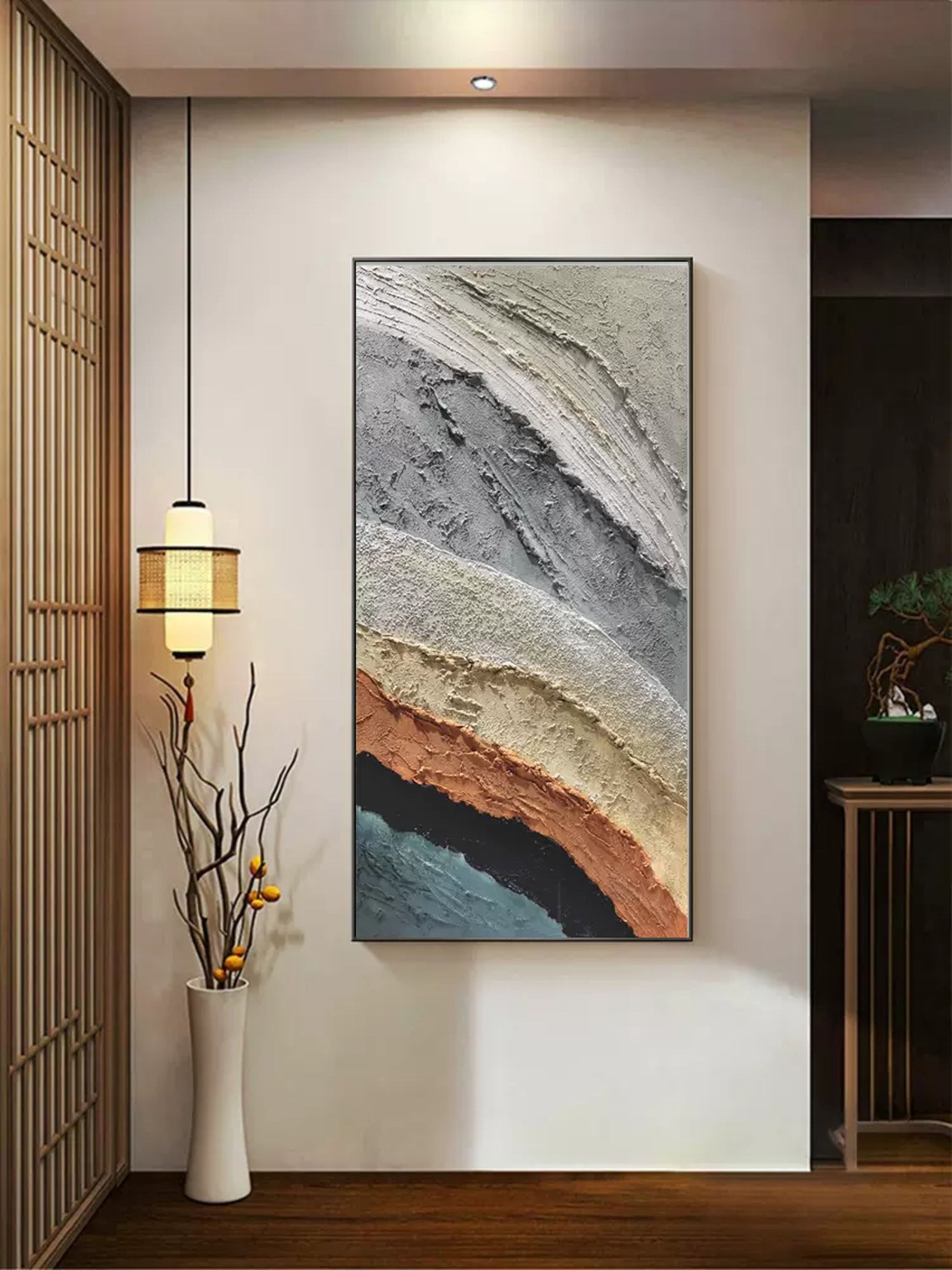 Textured Earth Tone Wave Oil Painting