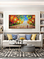 Vibrant Autumn Cityscape Impasto Painting