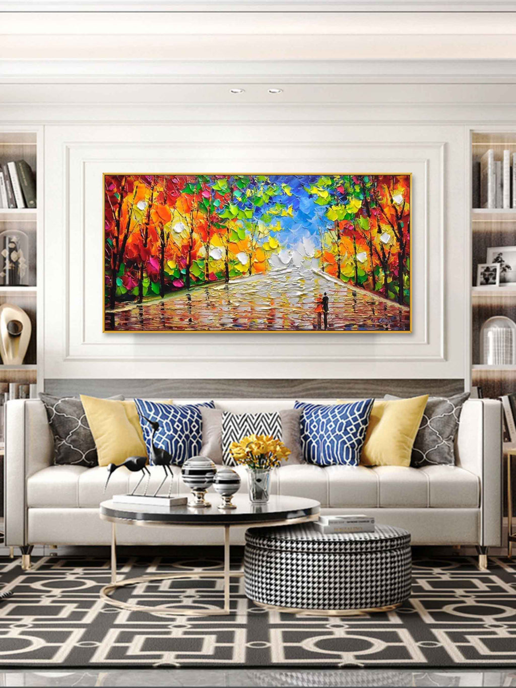 Vibrant Autumn Cityscape Impasto Painting
