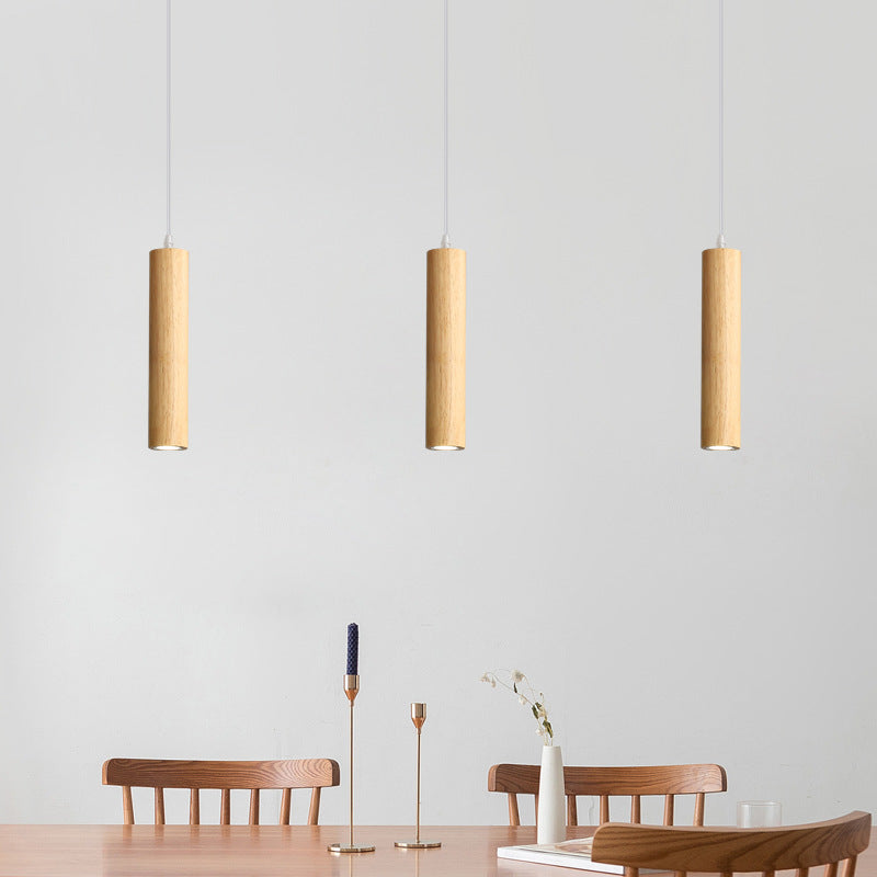 Muto Cylindrical Wood Pendant Light, for Bedroom & Kitchen Island