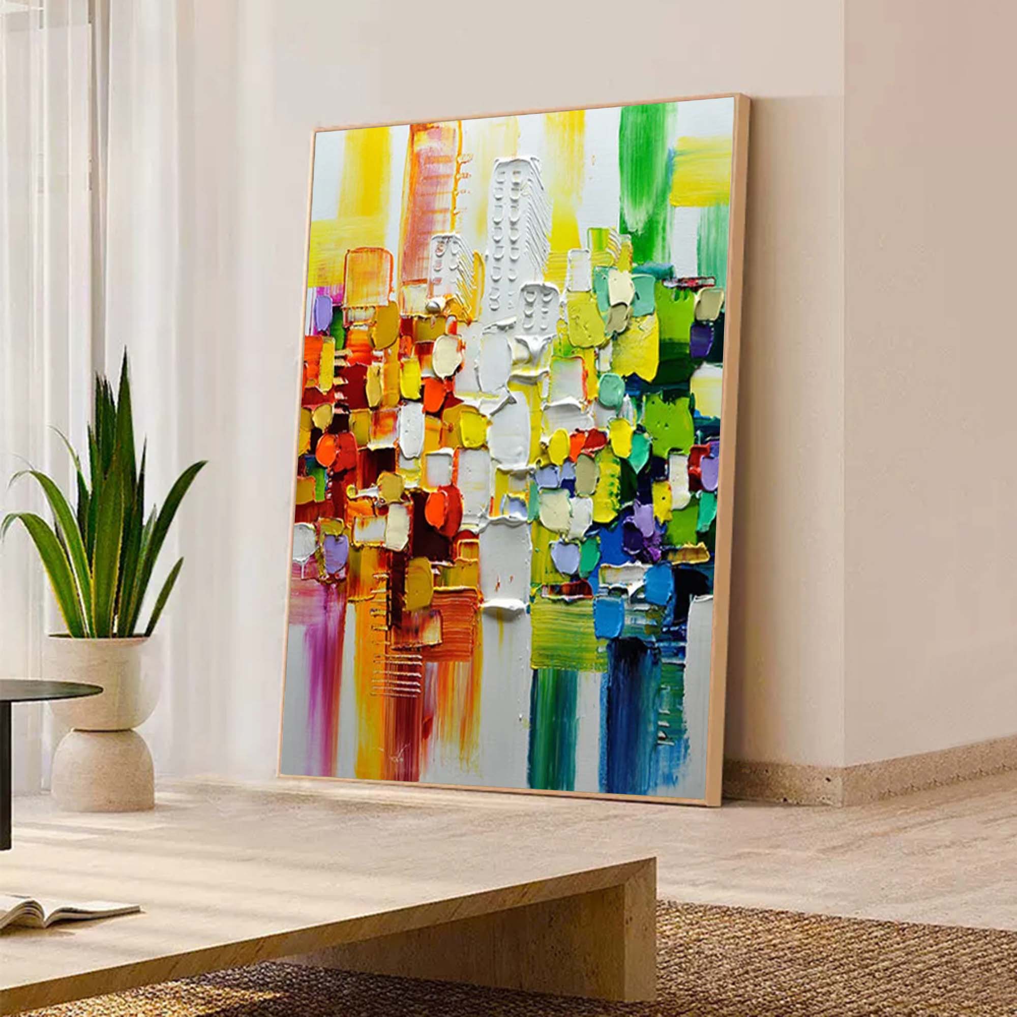 Vibrant Abstract Cityscape Impasto Painting