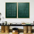 Deep Teal Textured Geometric Diptych Oil Painting