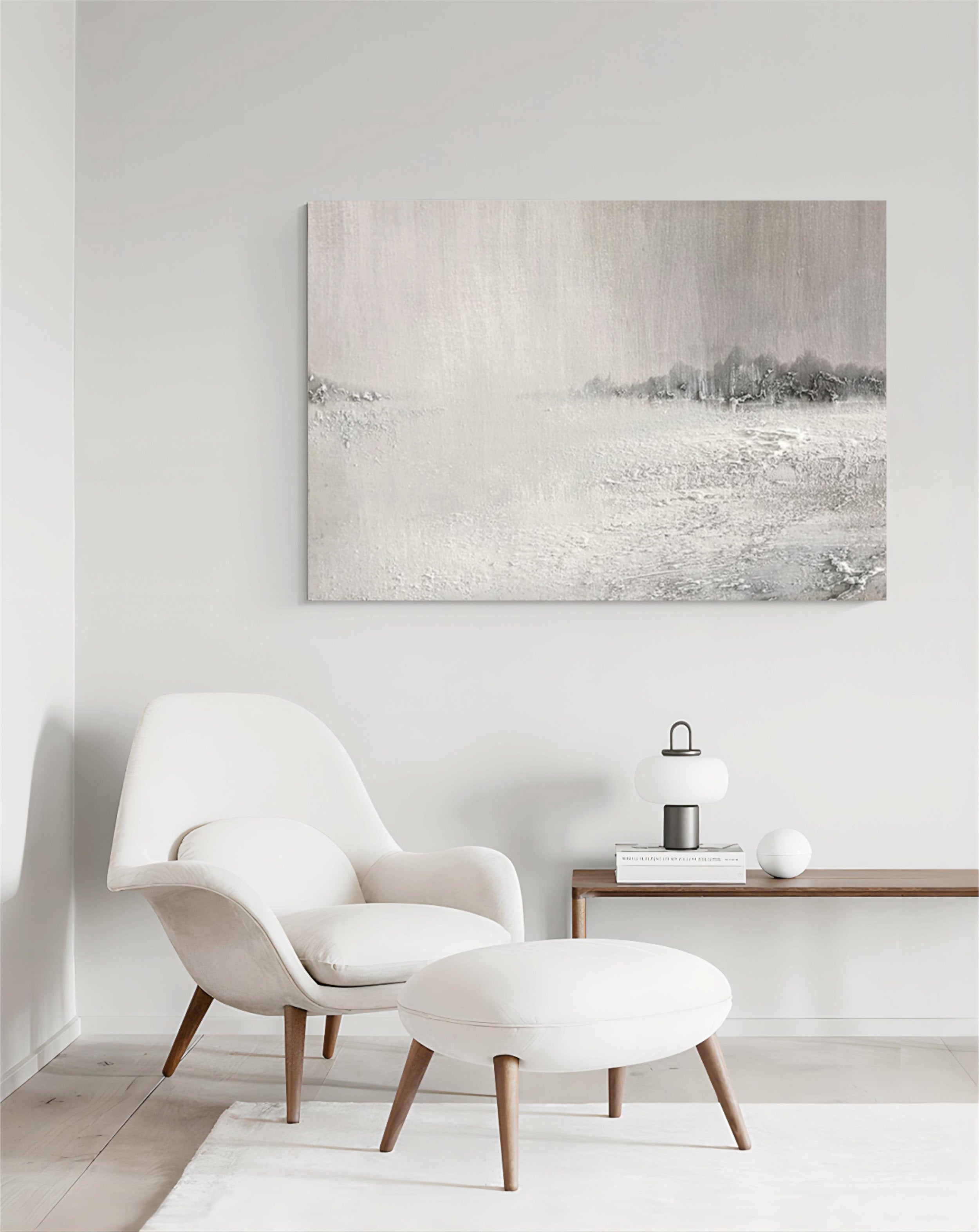 Monochrome Textured Winter Landscape Oil Painting