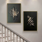 Textured Gold & Black Abstract Oil Painting