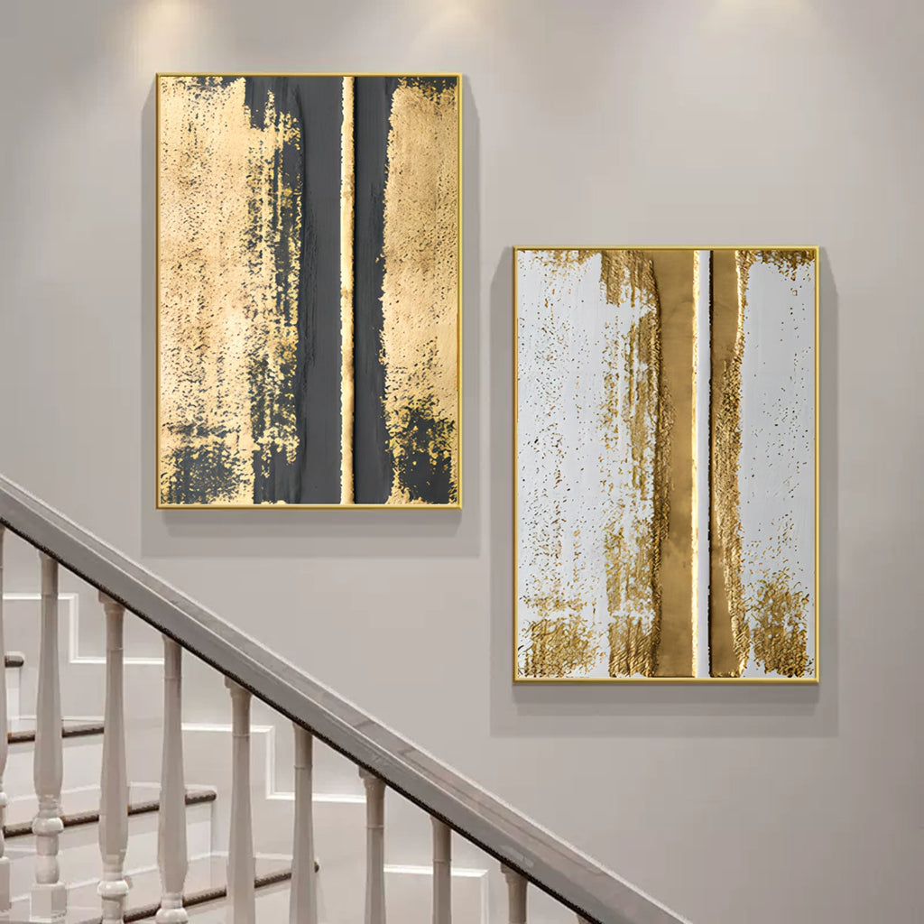 Luxury Gold Foil Abstract Diptych Oil Painting