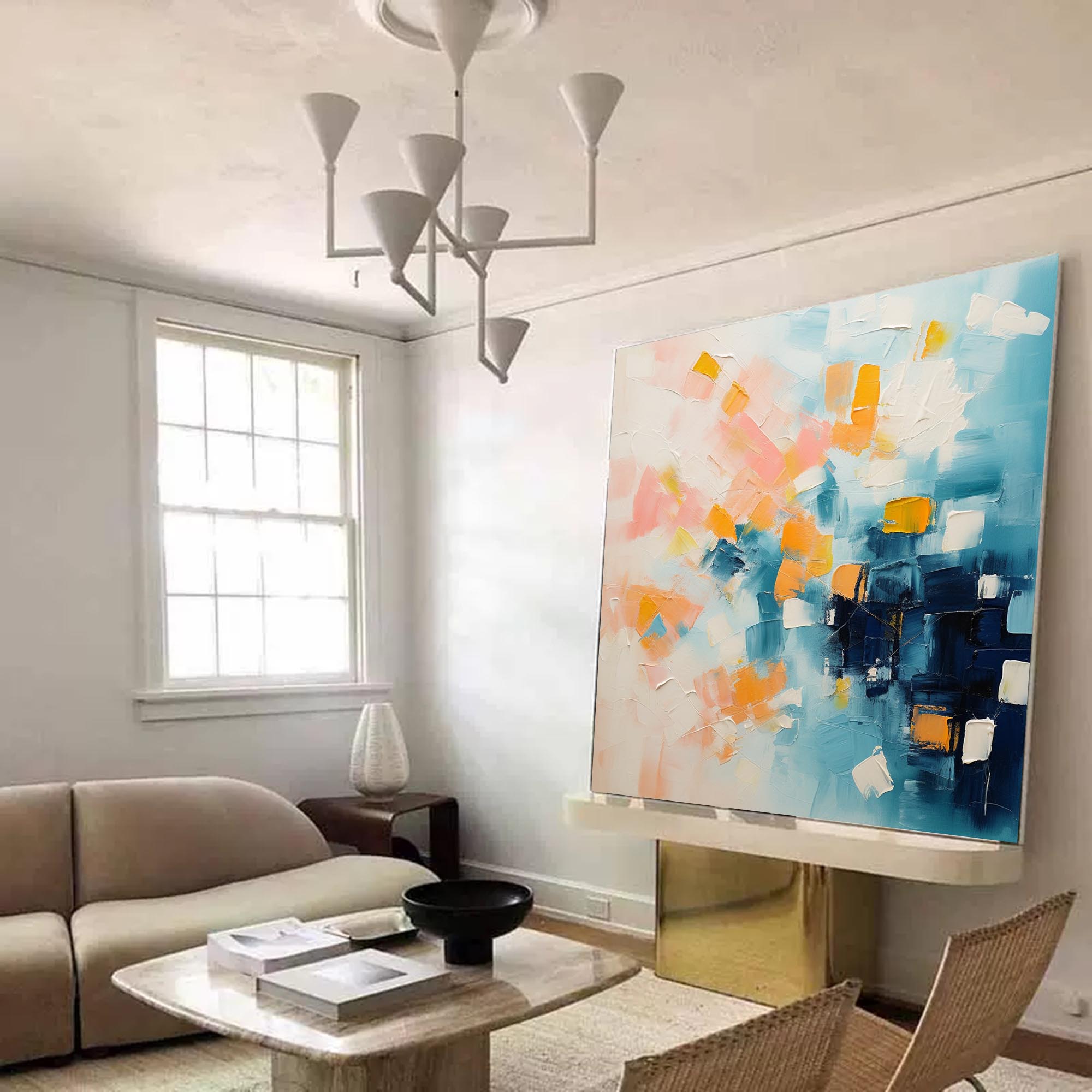 Geometric Pixel Painting Soft Pink Blue