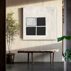 Wabi-Sabi Minimalist Black and White Grid Impasto Oil Painting