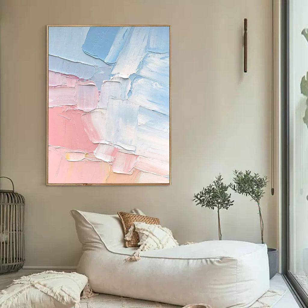 Vibrant Color Block Oil Painting Pink Blue
