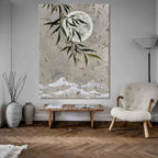Muted Neutral Textured Moon Willow Mountain Oil Painting