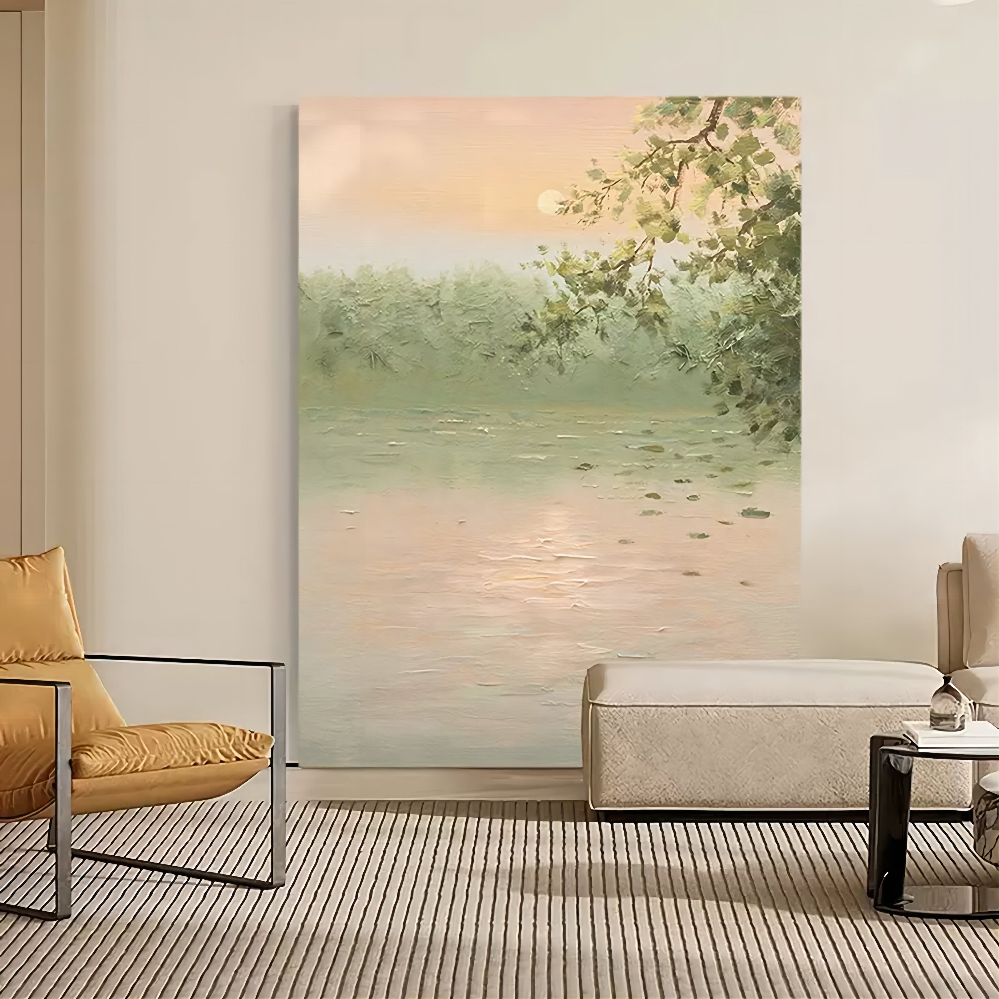 Wabi-Sabi Wall Art Soft Pastel Lake Landscape