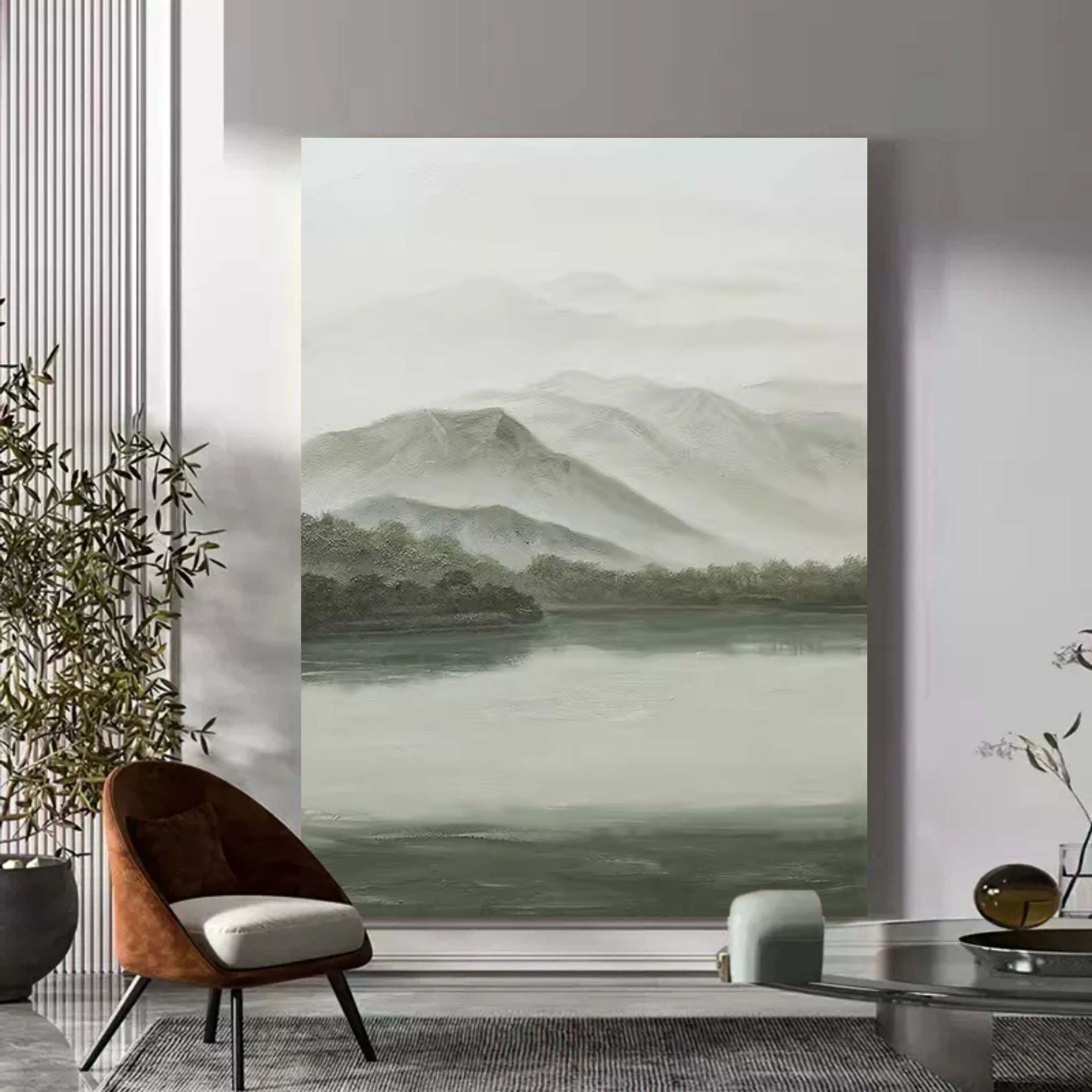 Serene Misty Mountain Landscape Painting