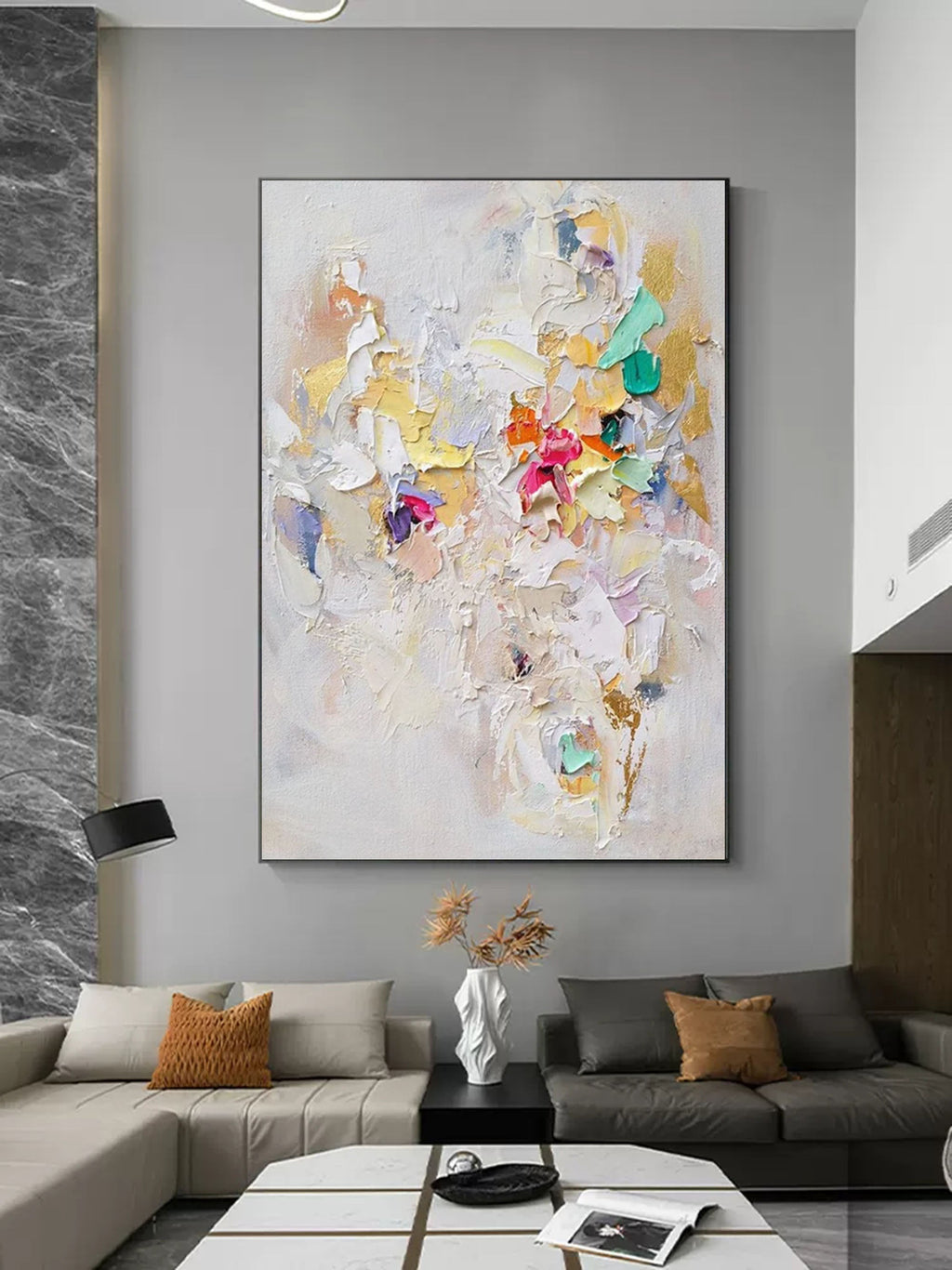 Vibrant Floral Impasto Painting Colorful Textured Wall Art