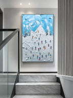 Textured Ski Resort Landscape Impasto Painting