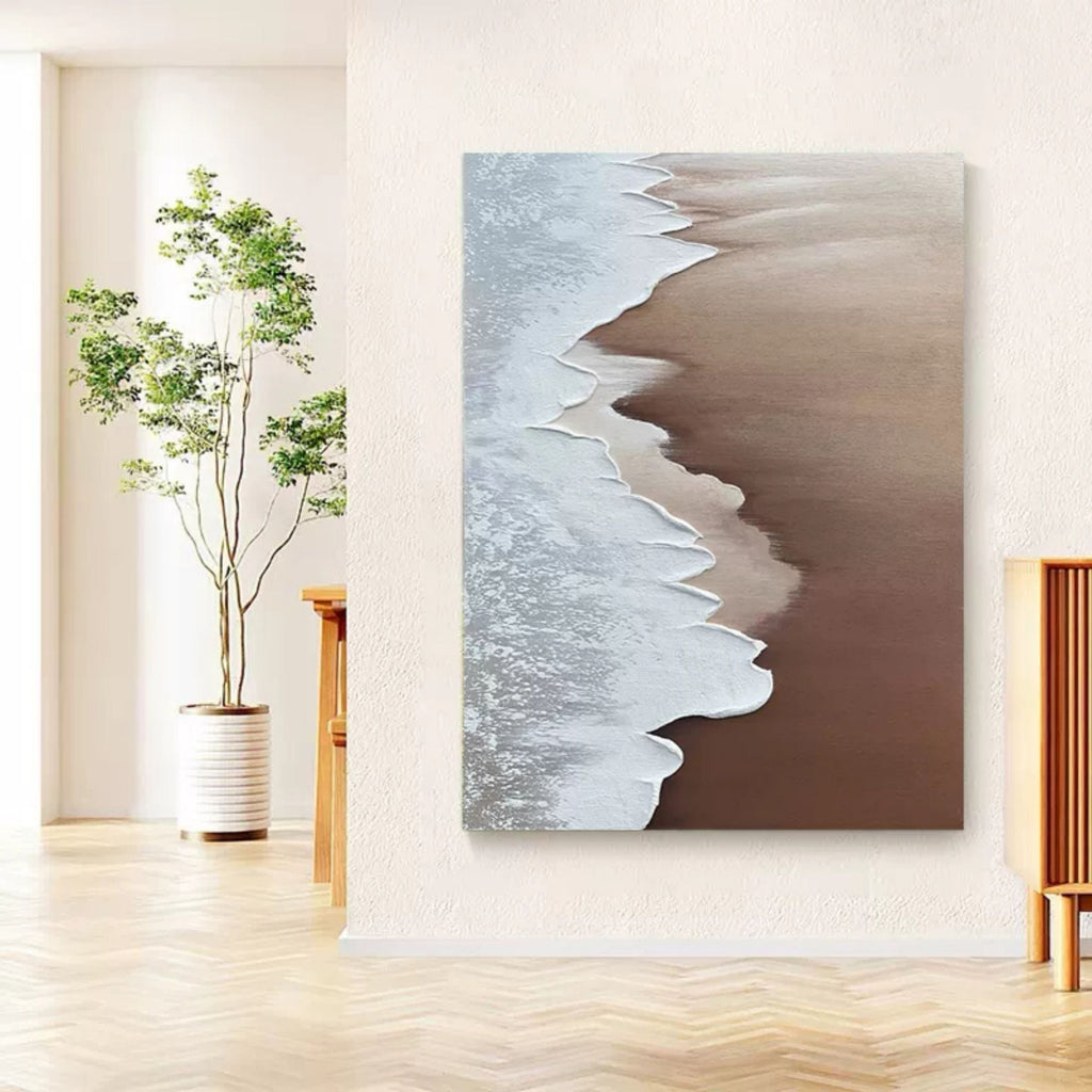 Minimalist Beach Wave Bas-Relief Painting