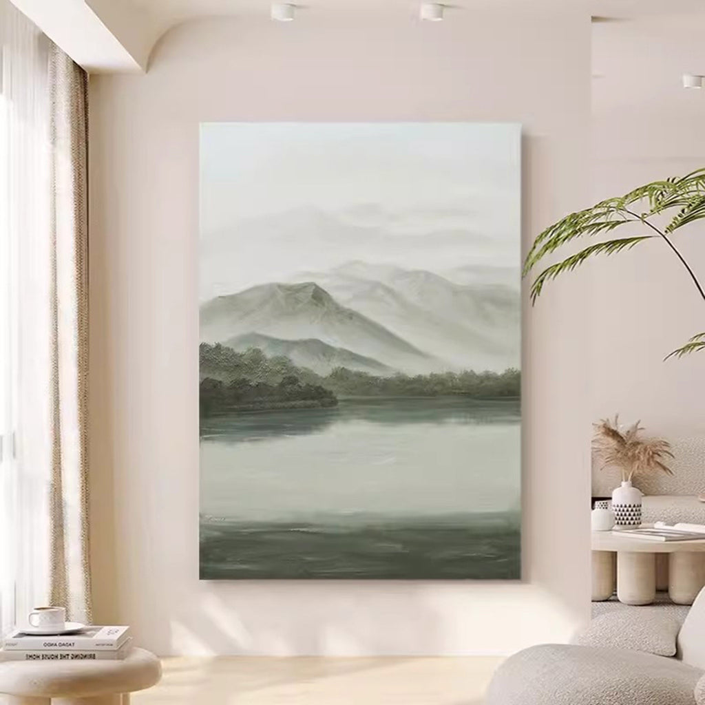 Serene Misty Mountain Landscape Painting