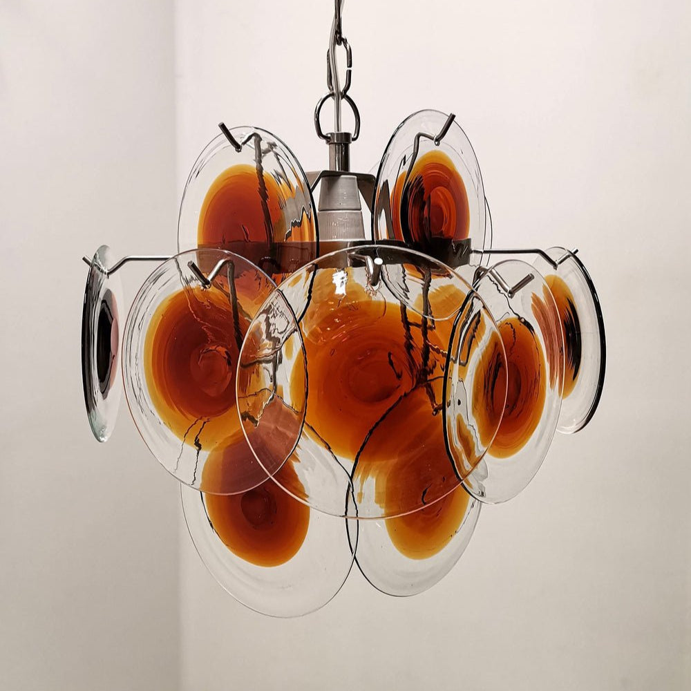 Aurora Chandelier Murano Glass  Mid Century Nickel & Orange