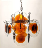 Aurora Chandelier Murano Glass  Mid Century Nickel & Orange