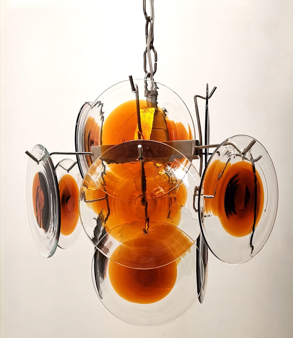Aurora Chandelier Murano Glass  Mid Century Nickel & Orange