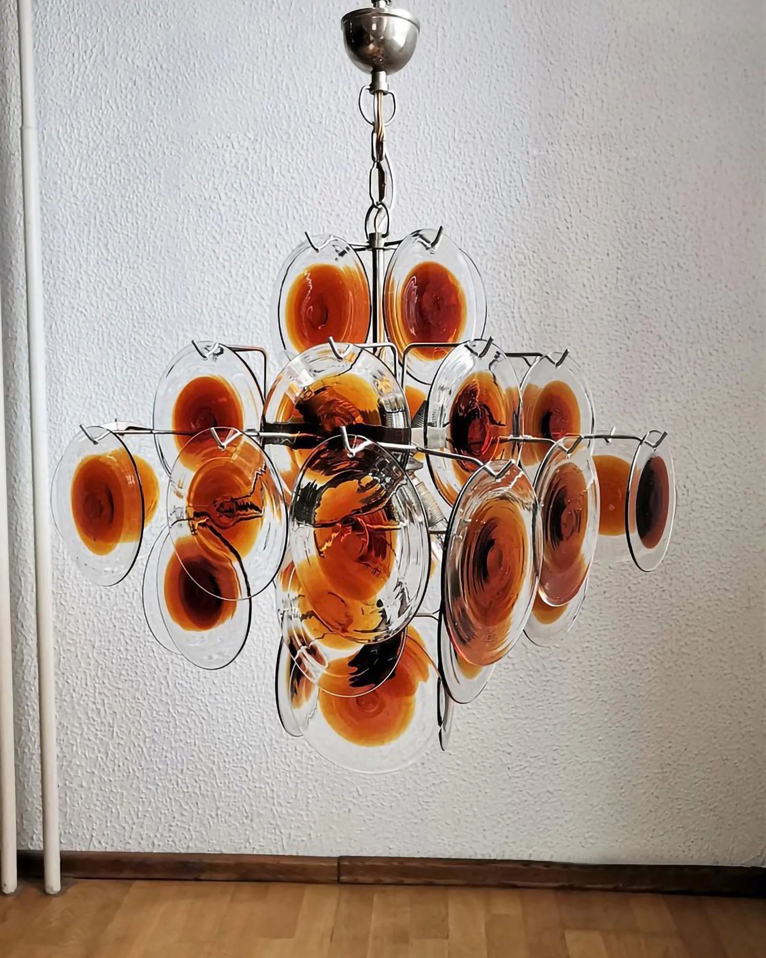 Aurora Chandelier Murano Glass  Mid Century Nickel & Orange