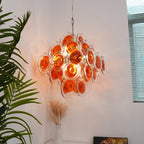 Aurora Chandelier Orange Murano Glass Disc Layered