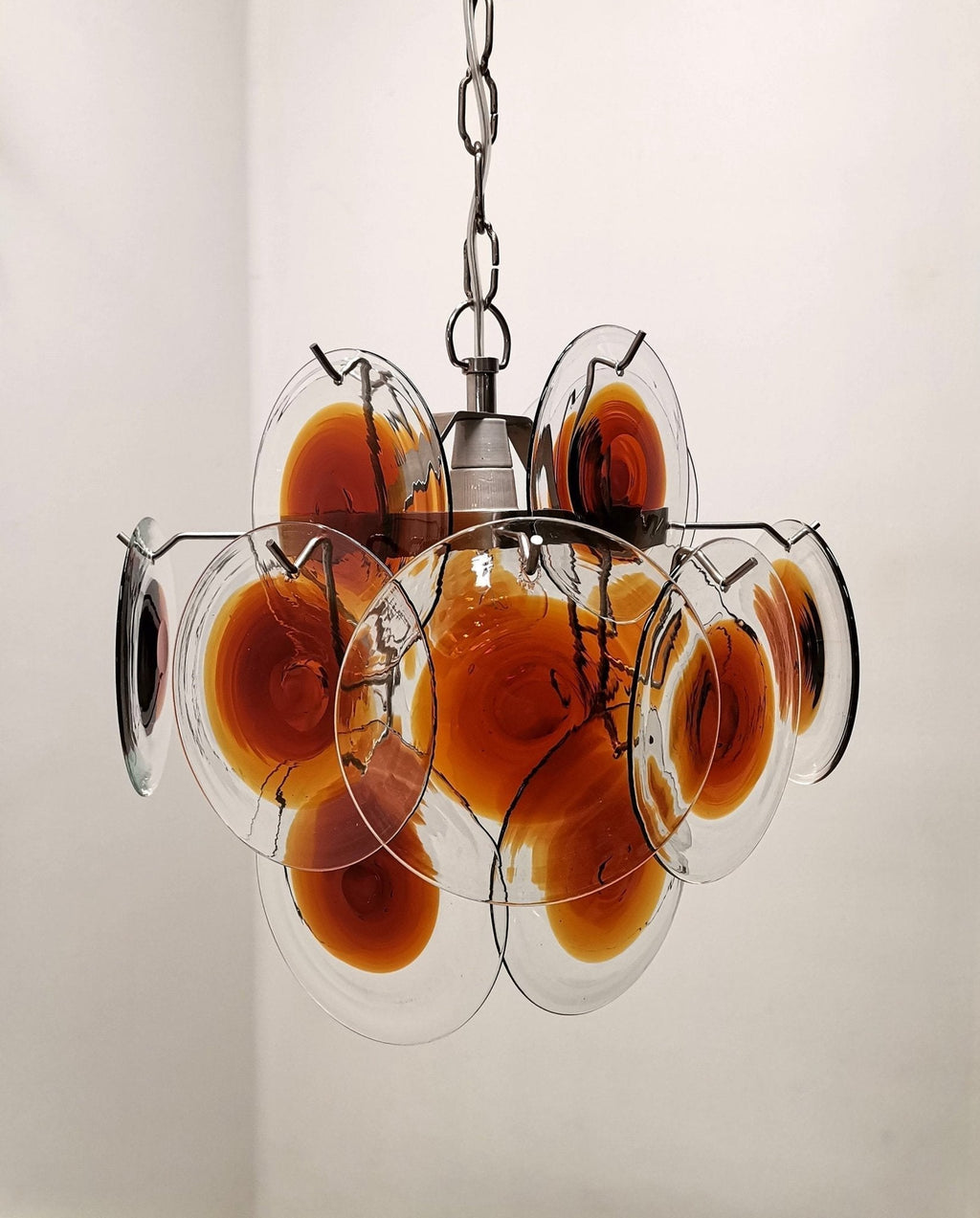 Aurora Chandelier Murano Glass  Mid Century Nickel & Orange