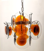 Aurora Chandelier Murano Glass  Mid Century Nickel & Orange
