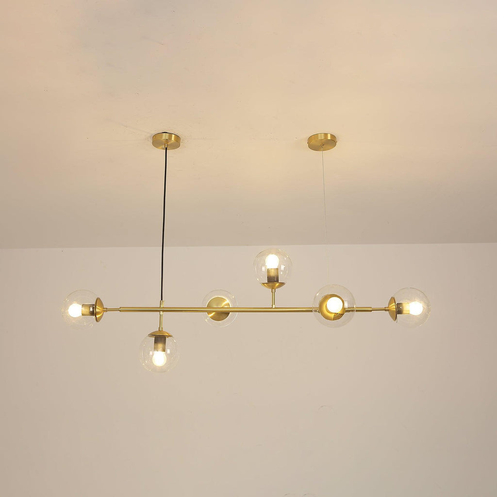 Valentina Industrial Long Linear Metal Hanging Bubble Multi Clear Glass Bulb Bedroom Pendant Light Brass/Black