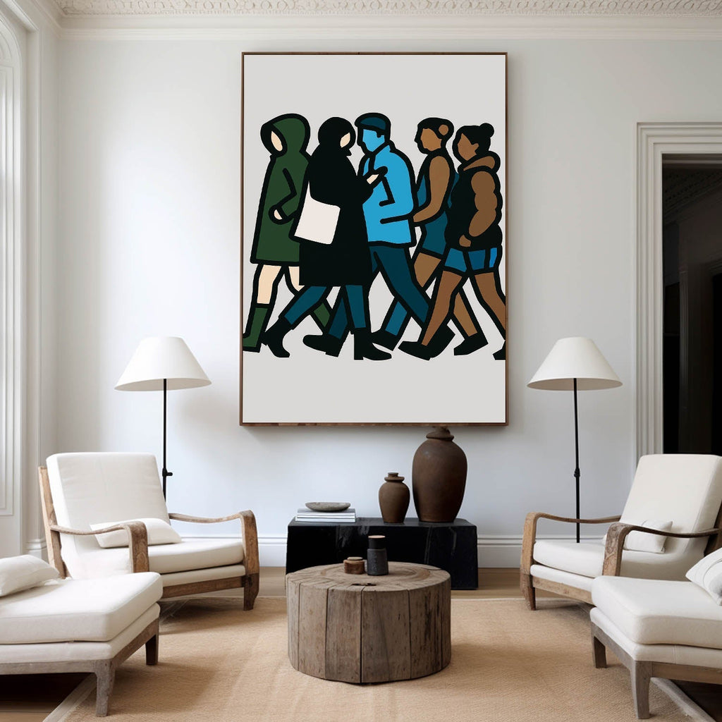 Diverse City Crowd Pop Art Painting Bold Line