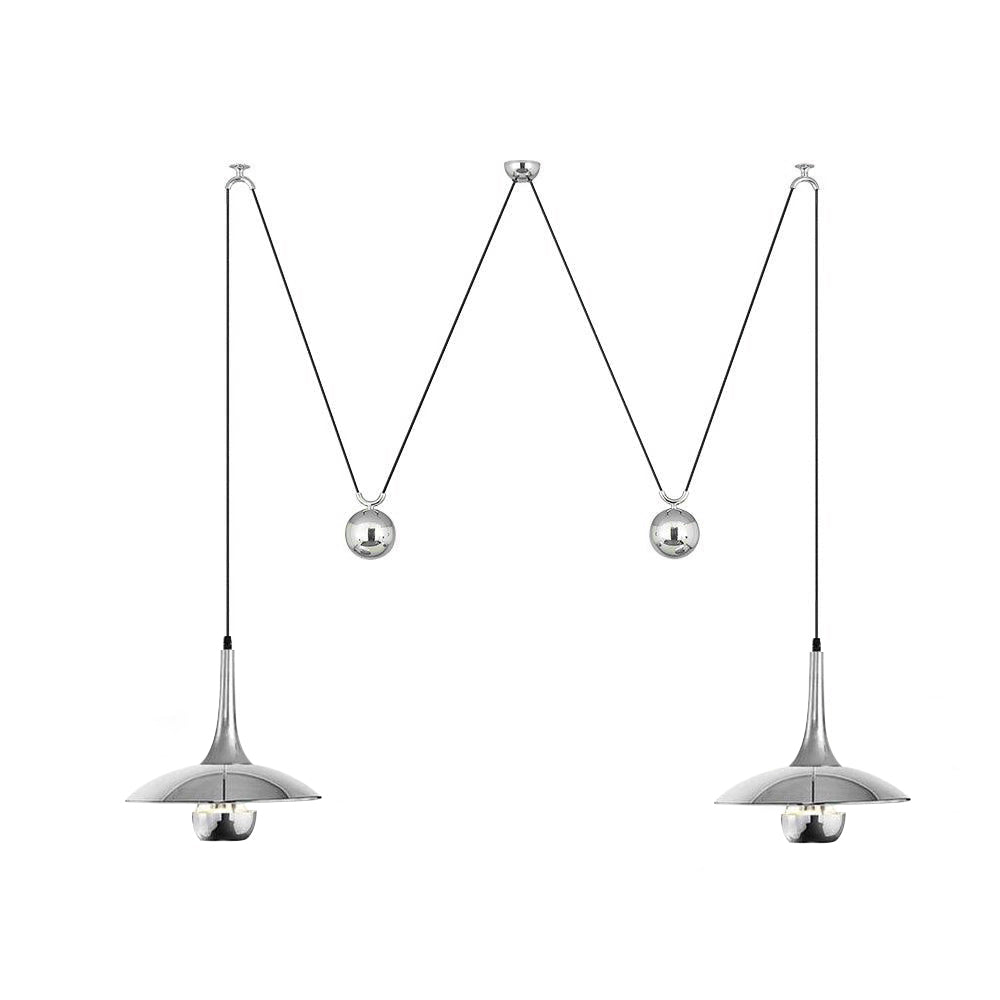 Pendant Lamp Adjustable Pulley Drop Chrome Finish Sleek Modern