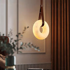 Étoile Pendant Light Alabaster Ring Leather Straps Scandinavian