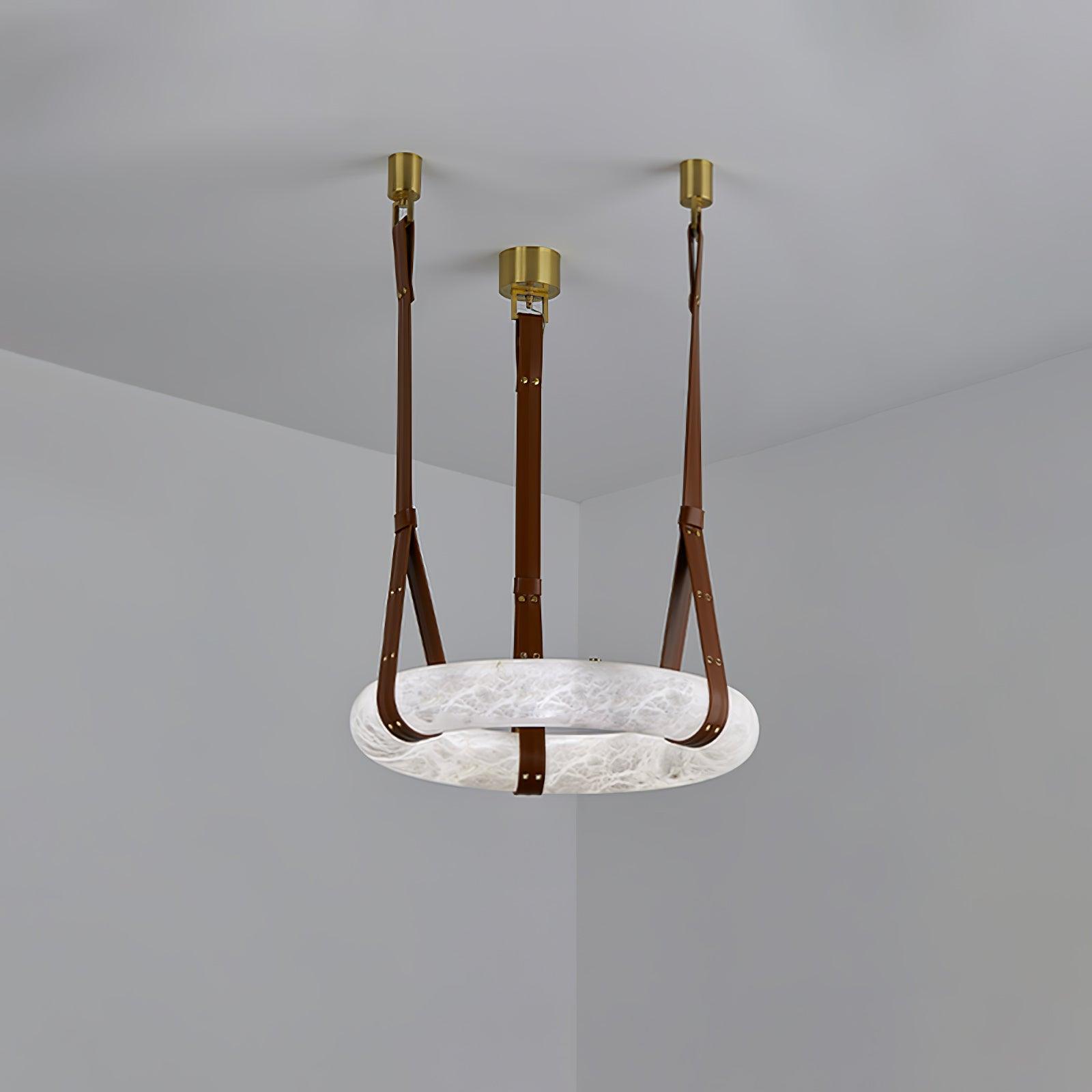 Étoile Pendant Light Alabaster Ring Leather Straps Scandinavian