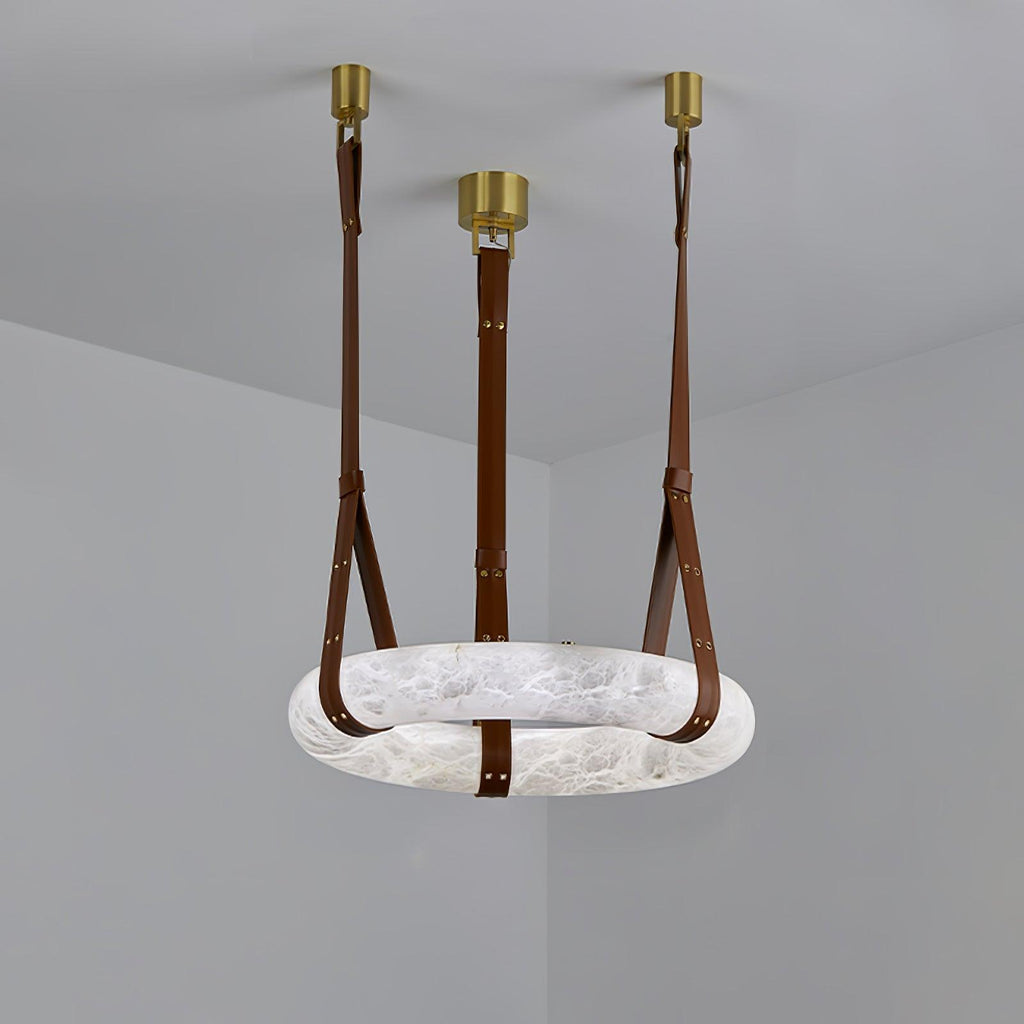 Étoile Pendant Light Alabaster Ring Leather Straps Scandinavian