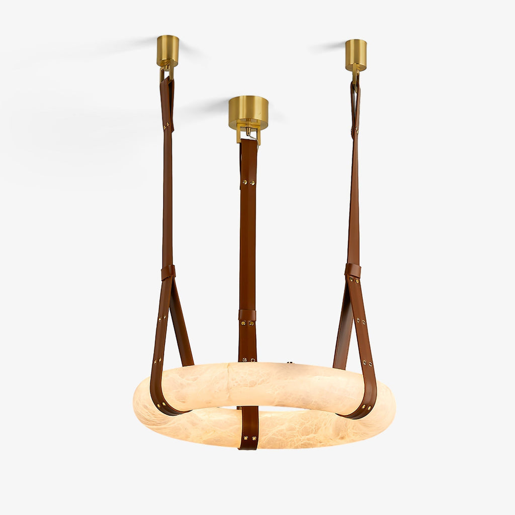Étoile Pendant Light Chandelier Alabaster Ring Triple Leather