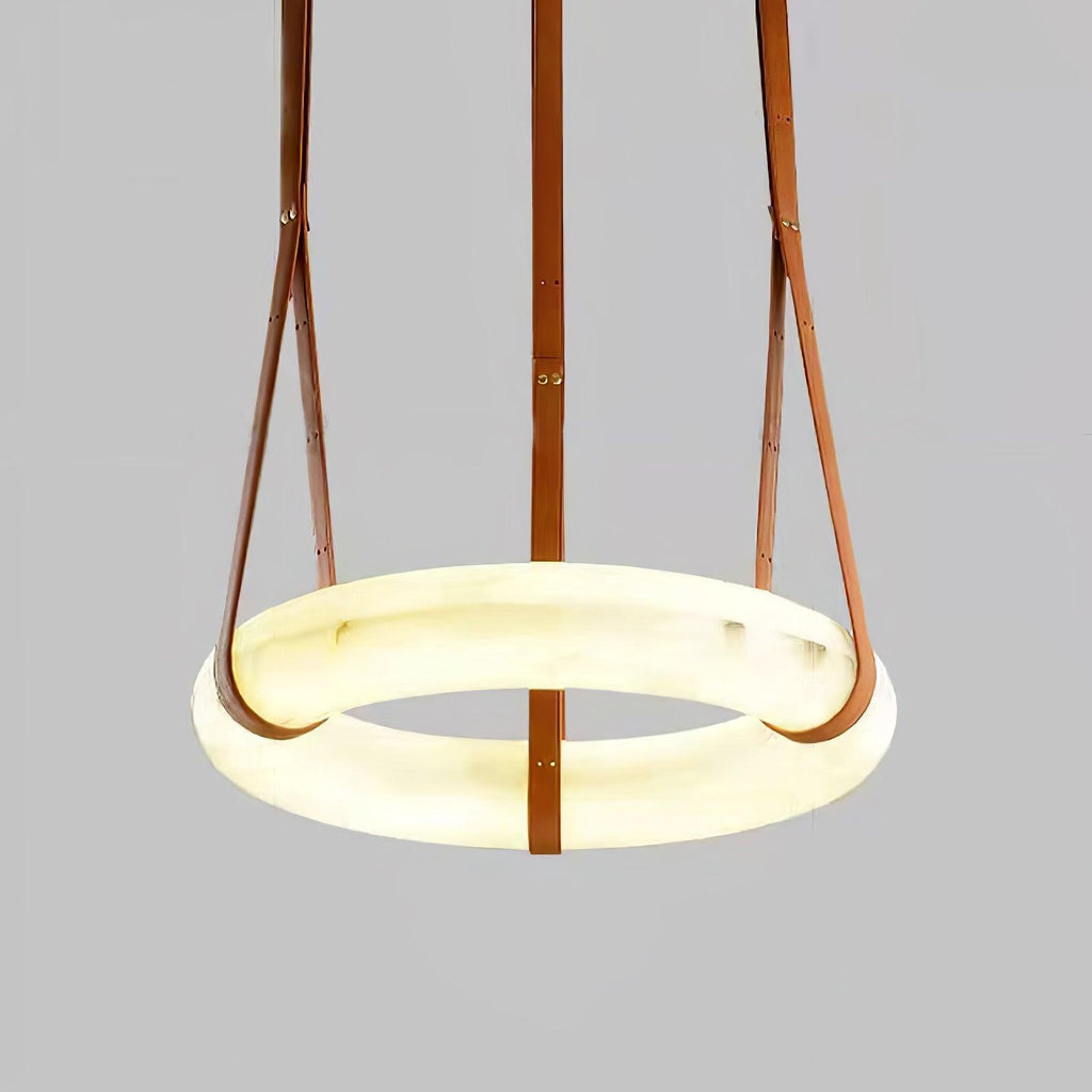 Étoile Pendant Light Alabaster Ring Leather Straps Scandinavian