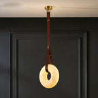 Étoile Pendant Light Alabaster Ring Leather Straps Scandinavian